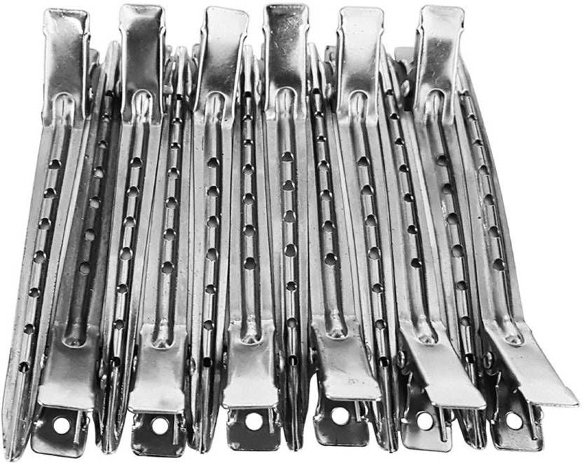 Hair Section Sectioning Clips 12 Strong Grip Hairdressing Anti Slip Styling Flat Stainless Steel Salon With Holes Portable Duck Bill Clamp Home Barber