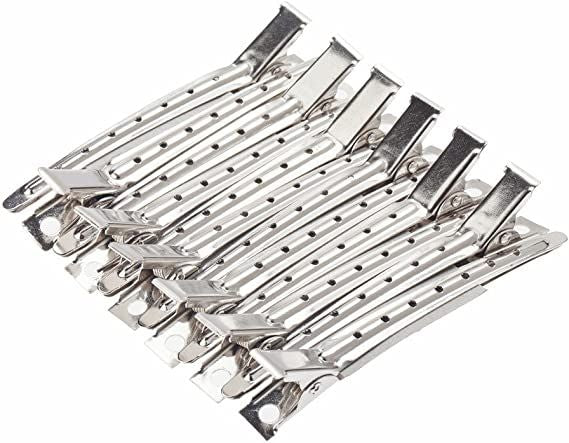 Hair Section Sectioning Clips 12 Strong Grip Hairdressing Anti Slip Styling Flat Stainless Steel Salon With Holes Portable Duck Bill Clamp Home Barber
