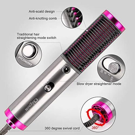 3 in 1 Hair Straightener Brush Round Hot Air Hair Dryer And Straightening Brush Fast Ceramic Heating With Anti Scald Feature Best Quality - Oshi.pk - Buy & Sell Online