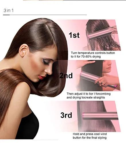 3 in 1 Hair Straightener Brush Round Hot Air Hair Dryer And Straightening Brush Fast Ceramic Heating With Anti Scald Feature Best Quality - Oshi.pk - Buy & Sell Online
