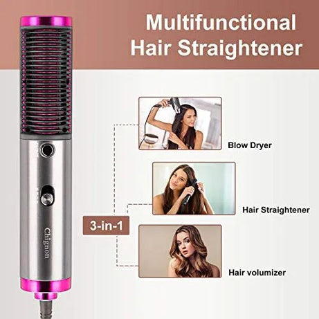 3 in 1 Hair Straightener Brush Round Hot Air Hair Dryer And Straightening Brush Fast Ceramic Heating With Anti Scald Feature Best Quality - Oshi.pk - Buy & Sell Online