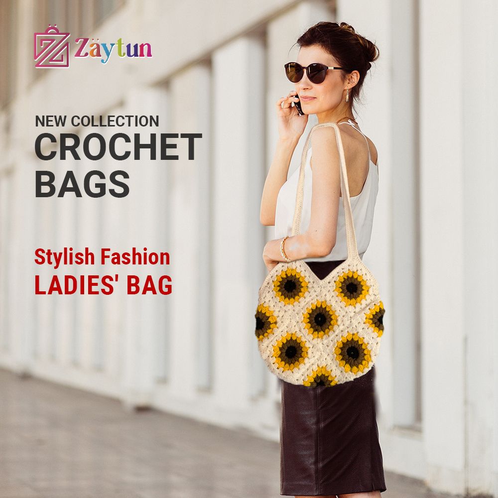 Handmade Crochet Bag For Women, Sunflower Granny Squares Handbag For Women, Ladies Crochet Handbag - Oshi.pk - Buy & Sell Online