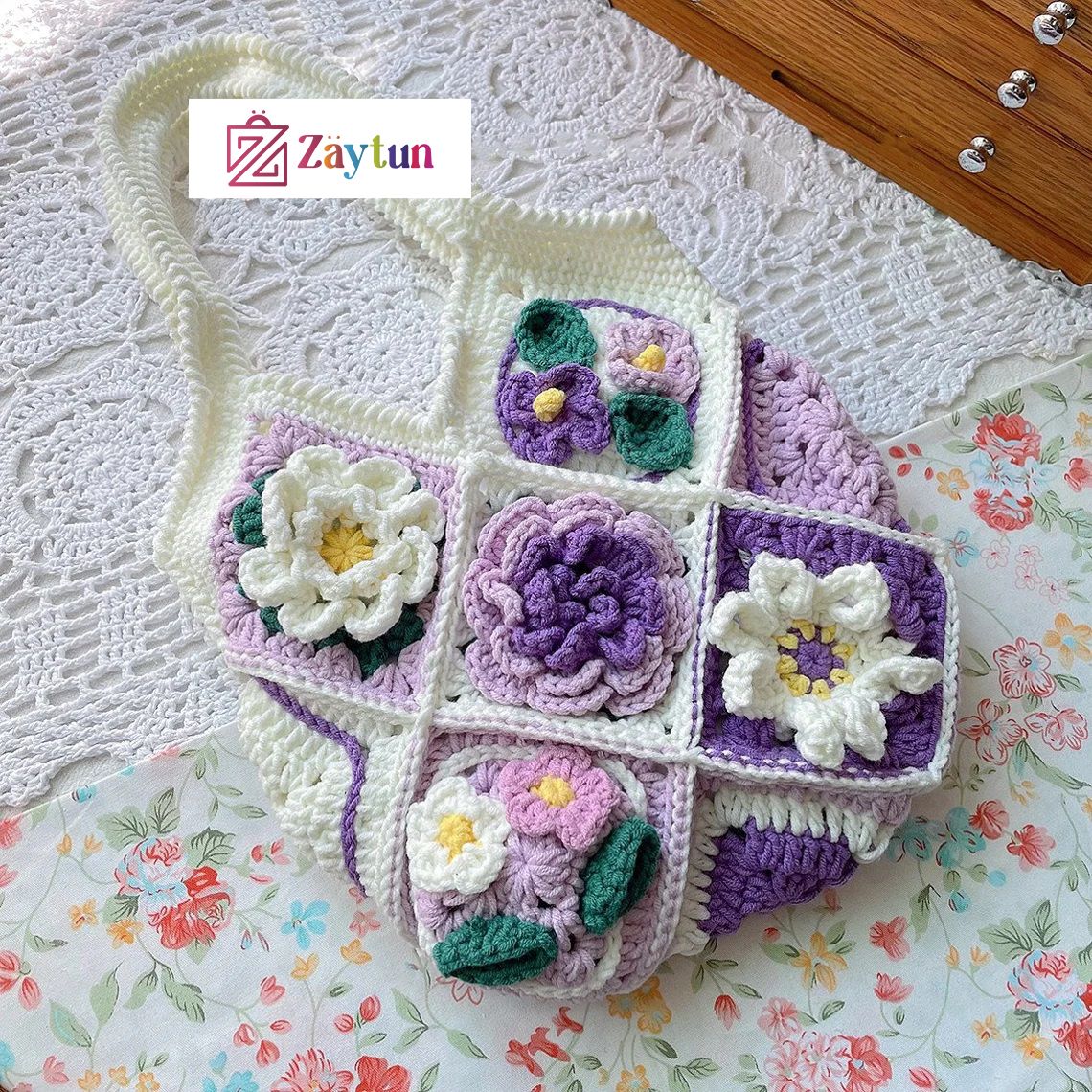 Handmade Crochet Bags with Artful Flower Patterns for Women : Crochet Bags Featuring Elegant Flower Motifs - Oshi.pk - Buy & Sell Online