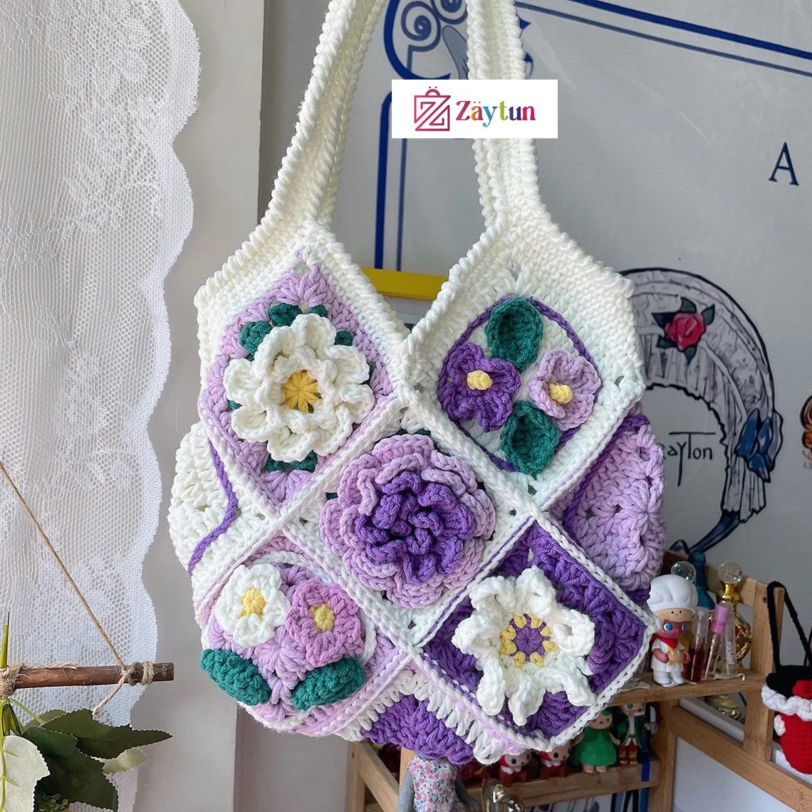 Handmade Crochet Bags with Artful Flower Patterns for Women : Crochet Bags Featuring Elegant Flower Motifs - Oshi.pk - Buy & Sell Online