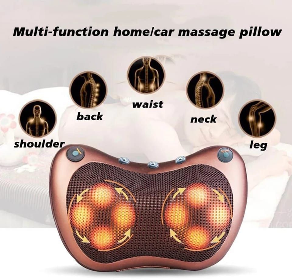 Head Neck Body Massage Pillow Heating Kneading Home Car Dual Use Body Cervical Lumbar Waist Leg Pain Relief Massager Health Care - Oshi.pk - Buy & Sell Online