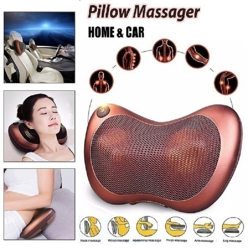 Head Neck Body Massage Pillow Heating Kneading Home Car Dual Use Body Cervical Lumbar Waist Leg Pain Relief Massager Health Care - Oshi.pk - Buy & Sell Online