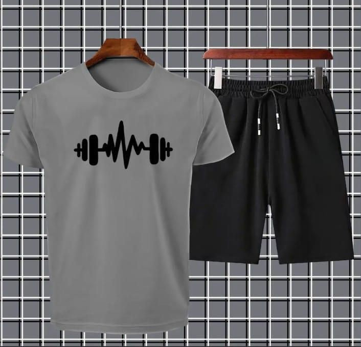Heartbeat Dumble Printed logo Grey Summer Tracksuit For Boys & Girls T-Shirt & Shorts Gym Sports Outdoor Gaming Tracksuit for Men_Boys - Oshi.pk - Buy & Sell Online