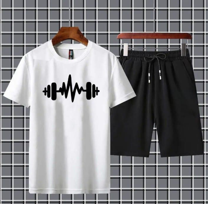 Heartbeat Dumble Printed logo white Summer Tracksuit For Boys & Girls T-Shirt & Shorts Gym Sports Outdoor Gaming Tracksuit for Men_Boys - Oshi.pk - Buy & Sell Online