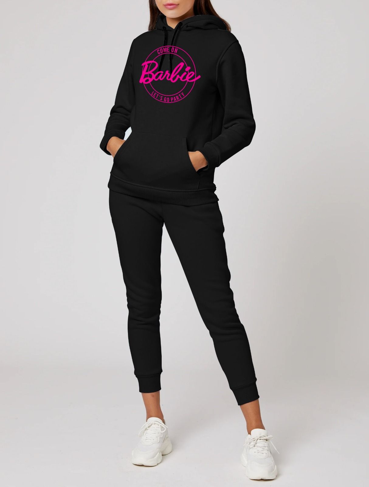 Come ON Barbie Let's Go Party Printed Tracksuit With Black Hoodie and Trouser For Women - Oshi.pk - Buy & Sell Online