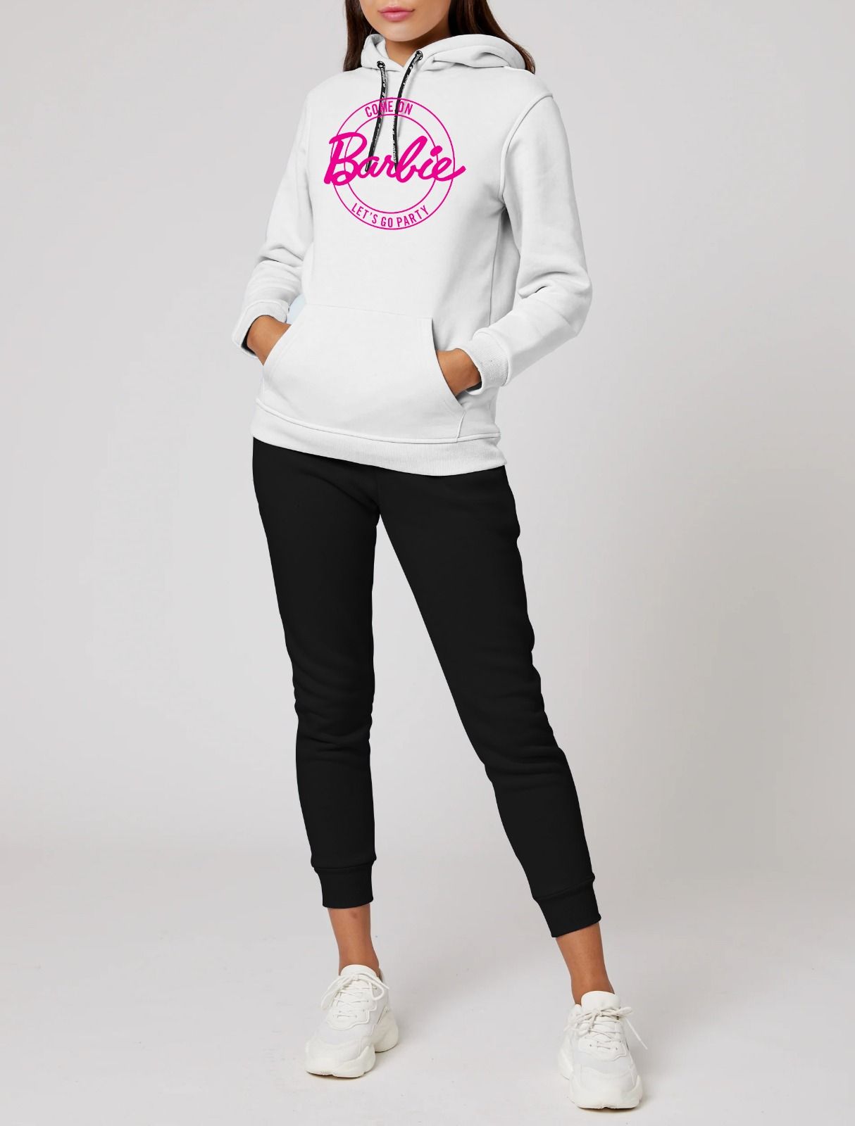 Come ON Barbie Let's Go Party Printed Tracksuit With White Hoodie and Trouser For Women - Oshi.pk - Buy & Sell Online