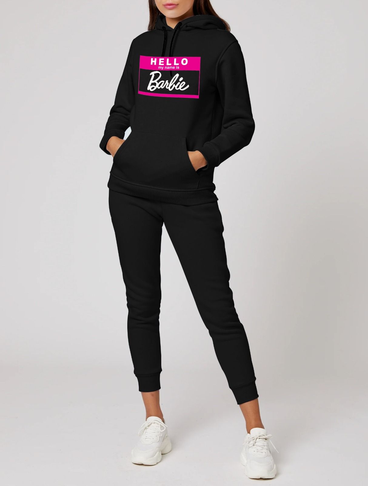 Hello My Name Is Barbie Printed Tracksuit With Black Hoodie and Trouser For Women - Oshi.pk - Buy & Sell Online