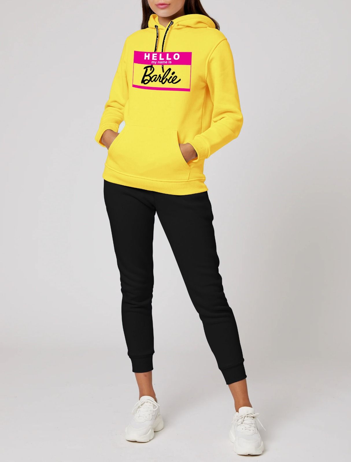 Hello My Name Is Barbie Printed Tracksuit With Yellow Hoodie and Trouser For Women - Oshi.pk - Buy & Sell Online