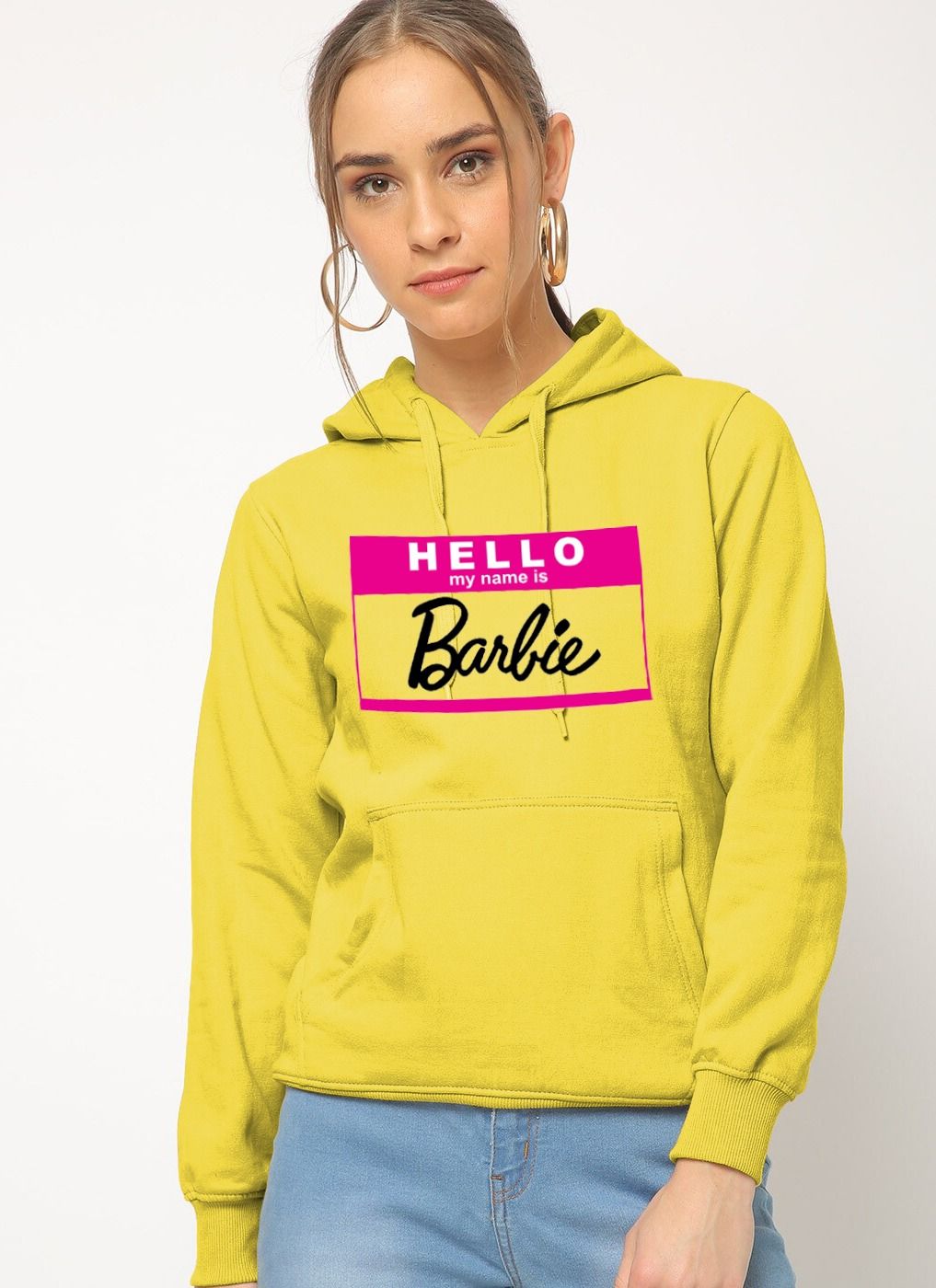 Hello My Name Is Barbie Pullover Yellow Hoodie for women And Girls - Oshi.pk - Buy & Sell Online