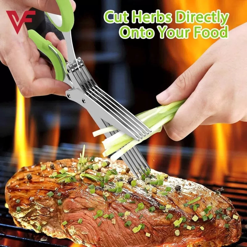 Herb Kitchen Scissors Set with 5 Blades Scissors Stainless Steel Kitchen Knives Ideal For Cutting Salad, Vegetables Basil Kitchen Gadget - Oshi.pk - Buy & Sell Online
