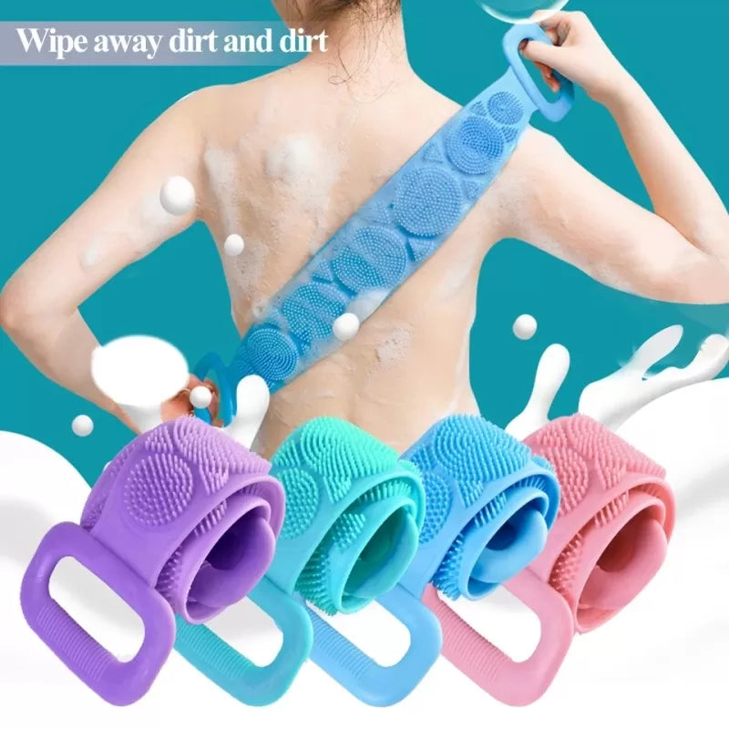 High Quality Silicone Bath Body Brush Soft Rubbing Exfoliating Massage For Shower Cleaning Bathroom Strap Belt Back Wash Clean Scrub Magic Skin Scrubb - Oshi.pk - Buy & Sell Online