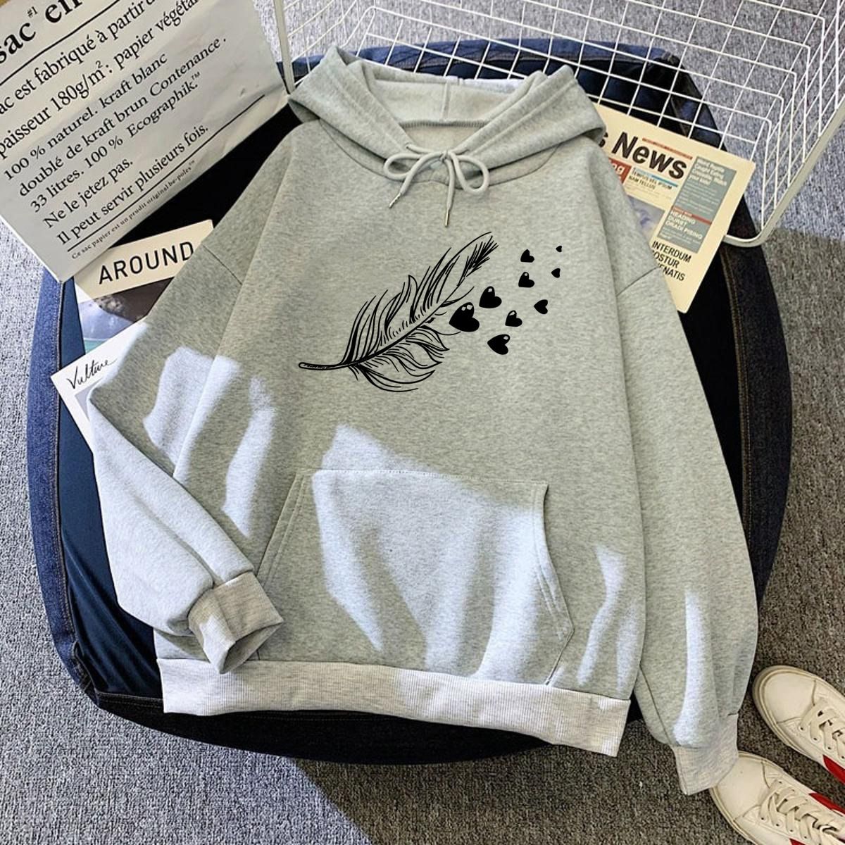 Hoodies For WOMEN & GIRL LEAF Printed Kangaroo Pocket Drawstring Pullovers Clothing Long Sleeves Export Quality Winter Wear - Oshi.pk - Buy & Sell Online
