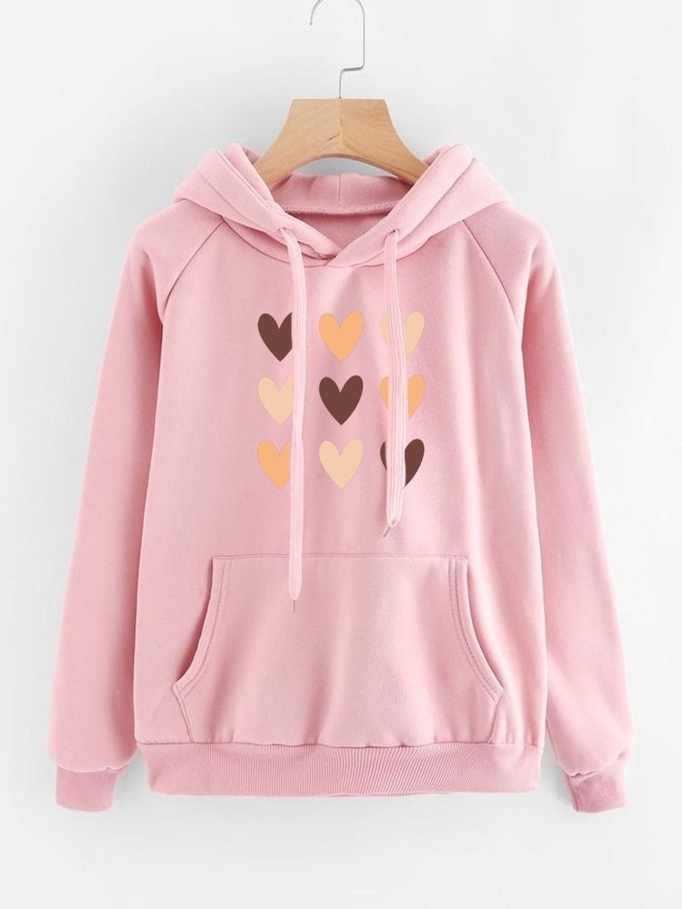 Hoodies For WOMEN & GIRL MULTI HEART Printed Kangaroo Pocket Drawstring Pullovers Clothing Long Sleeves Export Quality Winter Wear - Oshi.pk - Buy & Sell Online