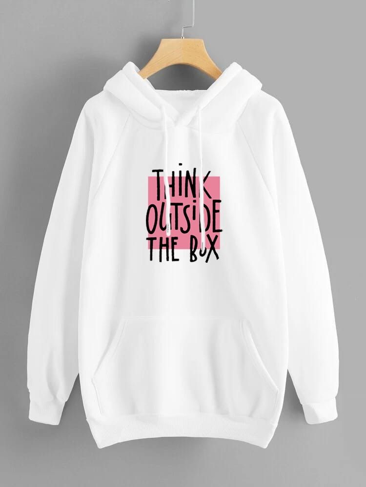 Hoodies For WOMEN & GIRL THINK OUT SIDE Printed Kangaroo Pocket Drawstring Pullovers Clothing Long Sleeves Export Quality Winter Wear - Oshi.pk - Buy & Sell Online