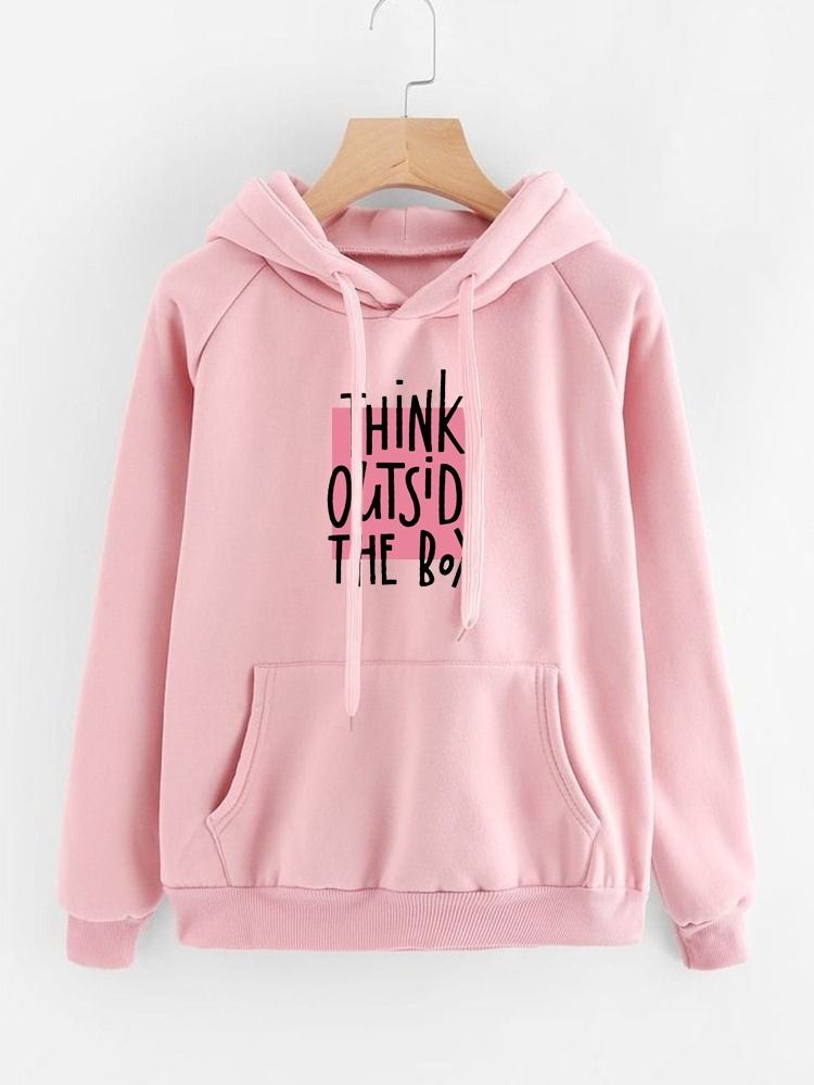 Hoodies For WOMEN & GIRL THINK OUT SIDE Printed Kangaroo Pocket Drawstring Pullovers Clothing Long Sleeves Export Quality Winter Wear - Oshi.pk - Buy & Sell Online