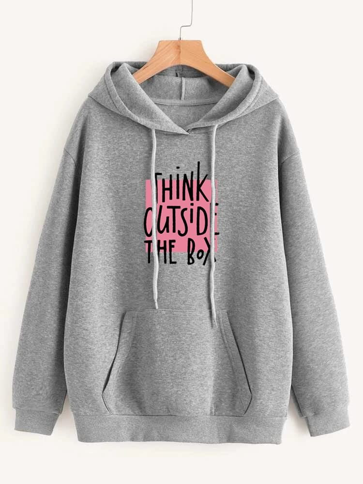 Hoodies For WOMEN & GIRL THINK OUT SIDE Printed Kangaroo Pocket Drawstring Pullovers Clothing Long Sleeves Export Quality Winter Wear - Oshi.pk - Buy & Sell Online