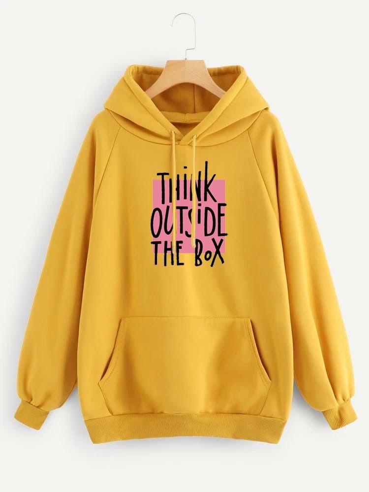 Hoodies For WOMEN & GIRL THINK OUT SIDE Printed Kangaroo Pocket Drawstring Pullovers Clothing Long Sleeves Export Quality Winter Wear - Oshi.pk - Buy & Sell Online