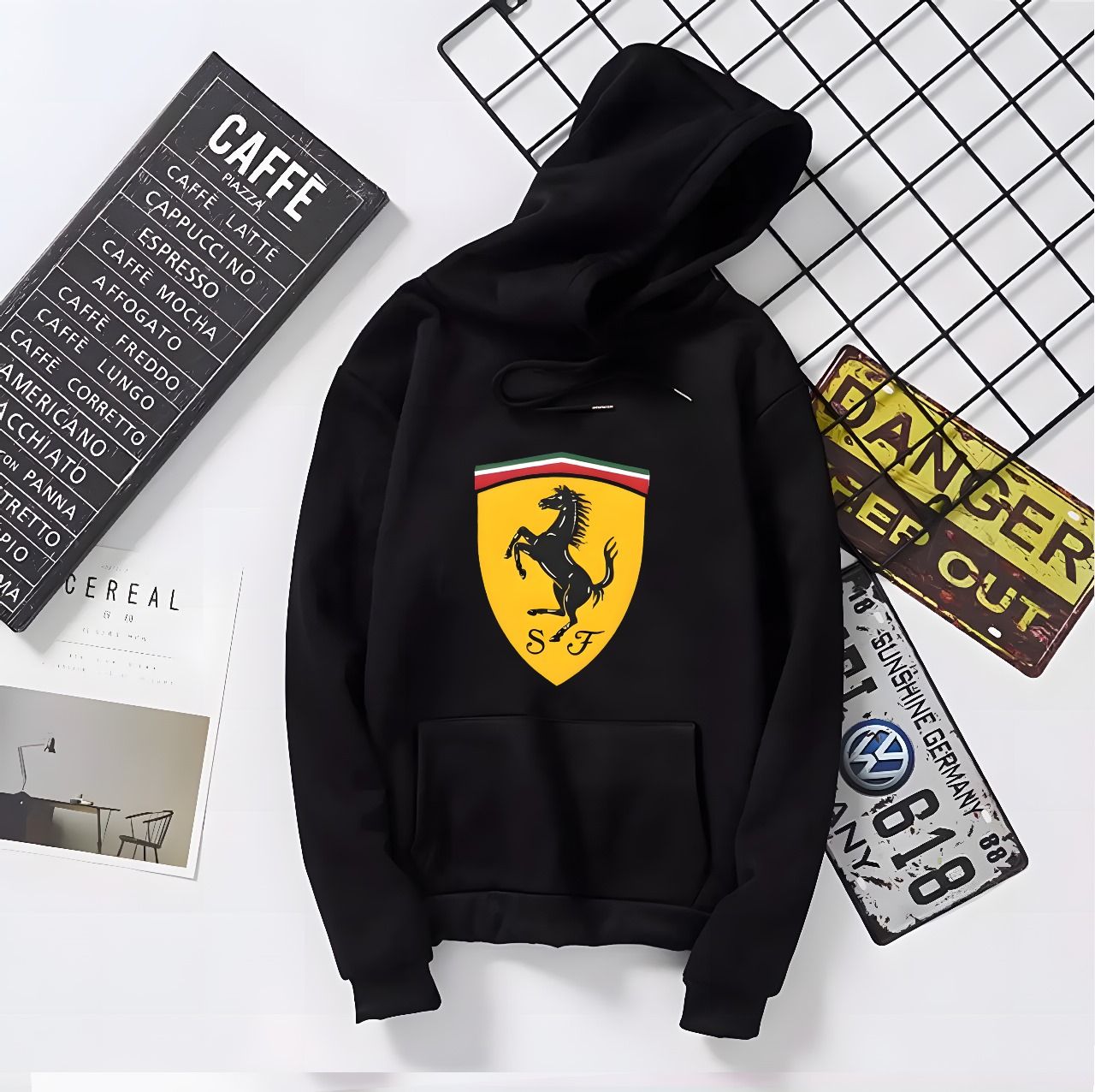 Huddie For Women & Girls Ferrari Printed Fleece Full Sleeves Pull Over Hoodie In Black - Oshi.pk - Buy & Sell Online