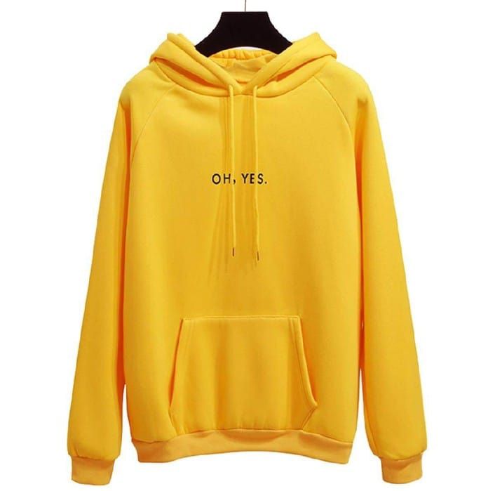 Huddie For Women & Girls OH Yes Printed Fleece Full Sleeves Pull Over Hoodie In yellow For Women & Girls - Oshi.pk - Buy & Sell Online