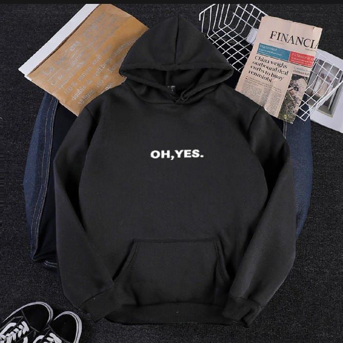 Huddie For Women & Girls OH Yes Printed Fleece Full Sleeves Pull Over Hoodie In Black For Women & Girls - Oshi.pk - Buy & Sell Online