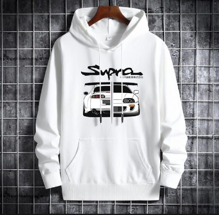 Huddie For Women & Girls Supra Car Printed Fleece Full Sleeves Pull Over Hoodie In white - Oshi.pk - Buy & Sell Online