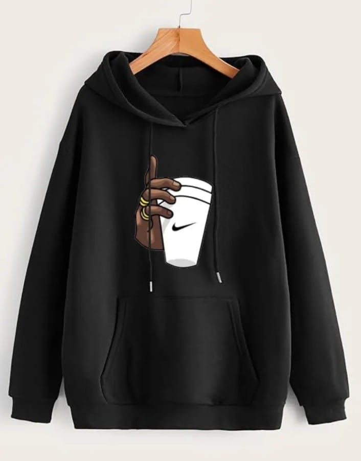 Huddie Hand with Cup Printed In black Hoodie Printed Kangaroo Hoodie Pocket Drawstring Pullovers Long Sleeves Winter Wear - Oshi.pk - Buy & Sell Online