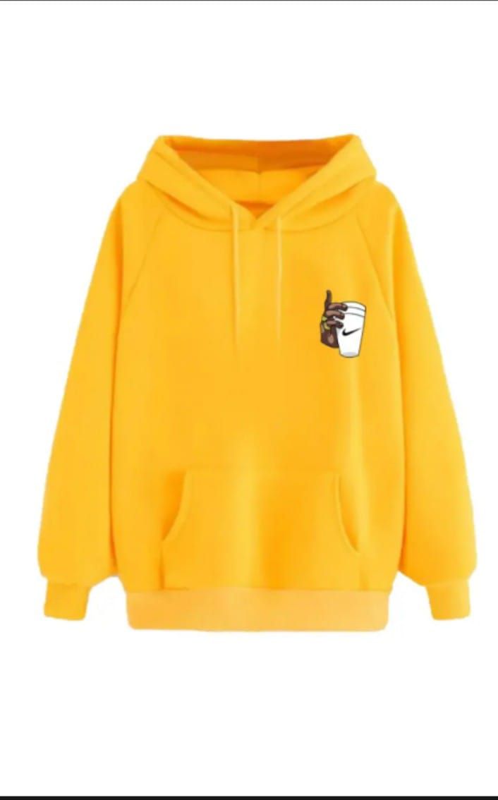Huddie Hand with cup Logo Printed In yellow Hoodie Printed Kangaroo Hoodie Pocket Drawstring Pullovers Long Sleeves Winter Wear - Oshi.pk - Buy & Sell Online