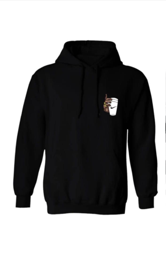 Huddie Hand with cup Logo Printed In black Hoodie Printed Kangaroo Hoodie Pocket Drawstring Pullovers Long Sleeves Winter Wear - Oshi.pk - Buy & Sell Online
