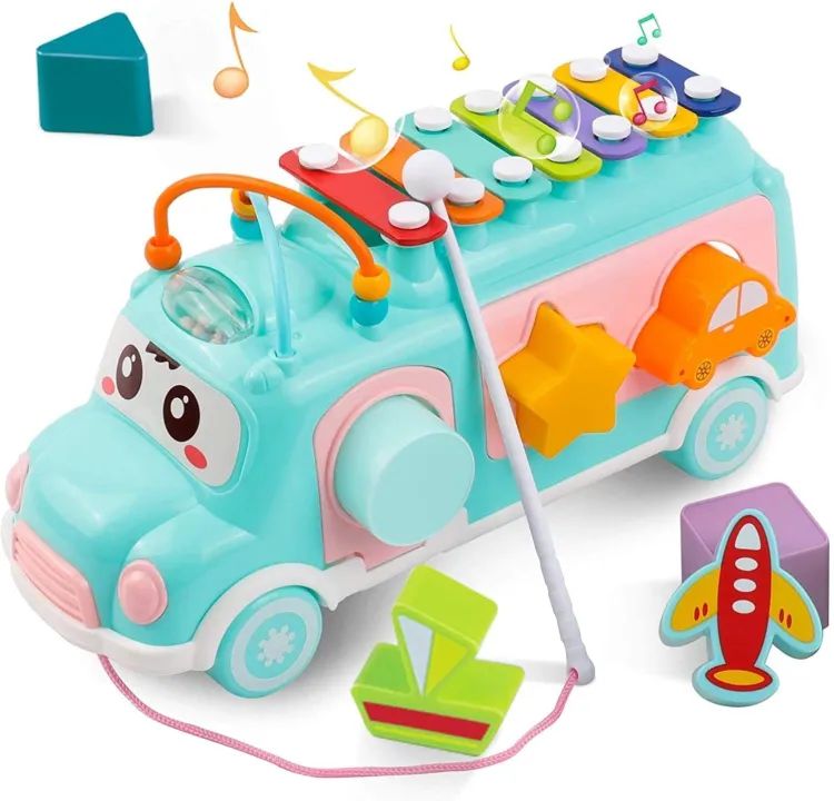 Hunger Bus Baby Toy Musical School Bus, Knocking Piano Car with Shape Puzzles,Sensory Toys for Toddlers 1-3,Educational Learning Gift for Girls and Bo - Oshi.pk - Buy & Sell Online