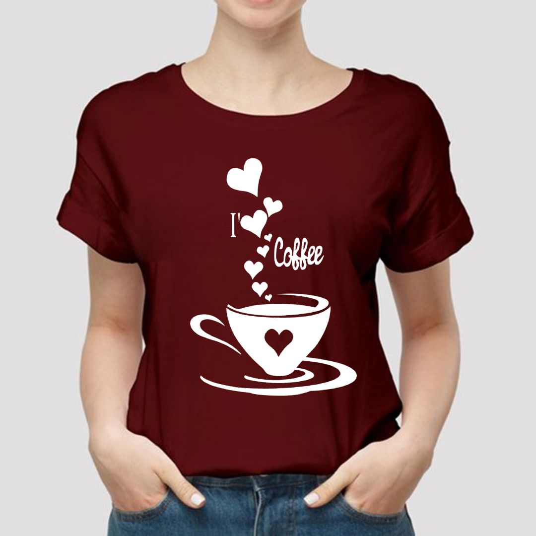 I Love Coffee Printed T Shirt for Womens & Girls Half Sleeves Export Quality - Oshi.pk - Buy & Sell Online