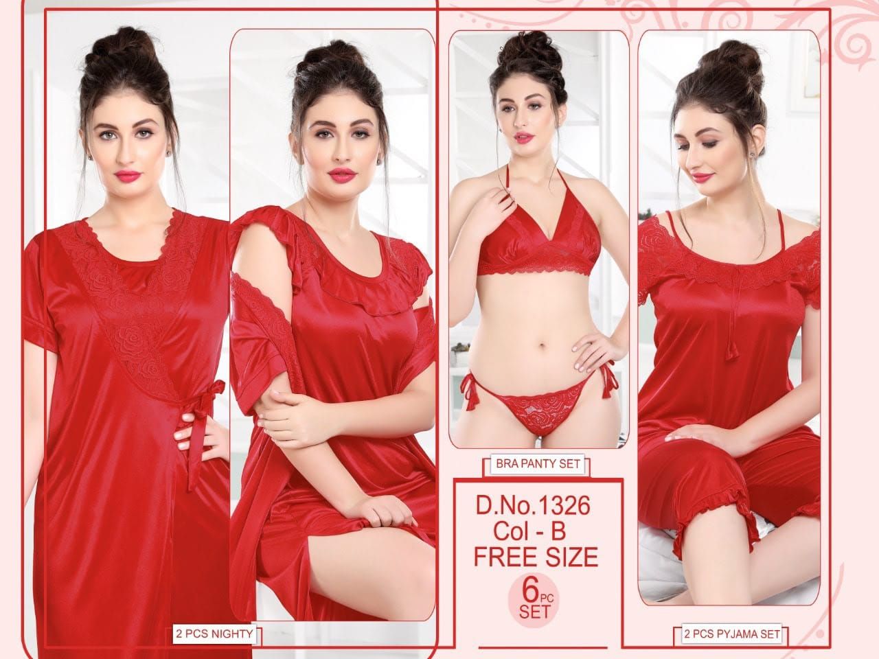 Imported Red Bridal Nighty 6 Pcs Pack - Oshi.pk - Buy & Sell Online