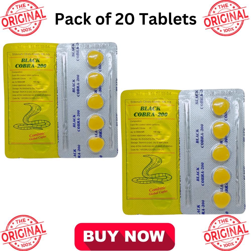 Indian 200mg Black Cobra Sildenafil Citrate Timing Delay Tablet For Men - 20 Tablets - Oshi.pk - Buy & Sell Online