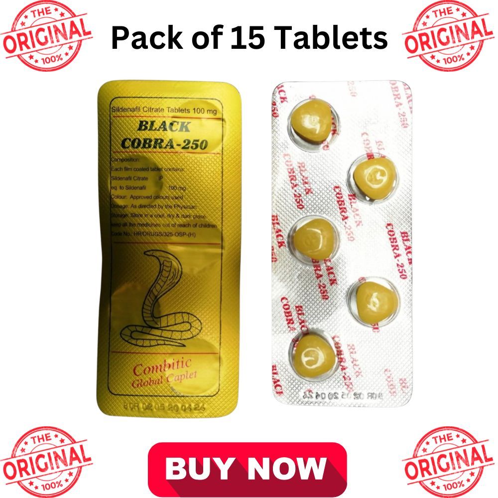 Indian 250mg Black Cobra Sildenafil Citrate Timing Delay Tablet For Men - 15 Tablet - Oshi.pk - Buy & Sell Online