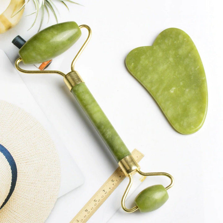 Jade roller and Gua Sha Set Anti Aging Natural Stone Jade Roller for Face Facial Beauty Massager Skin Face Roller - Oshi.pk - Buy & Sell Online