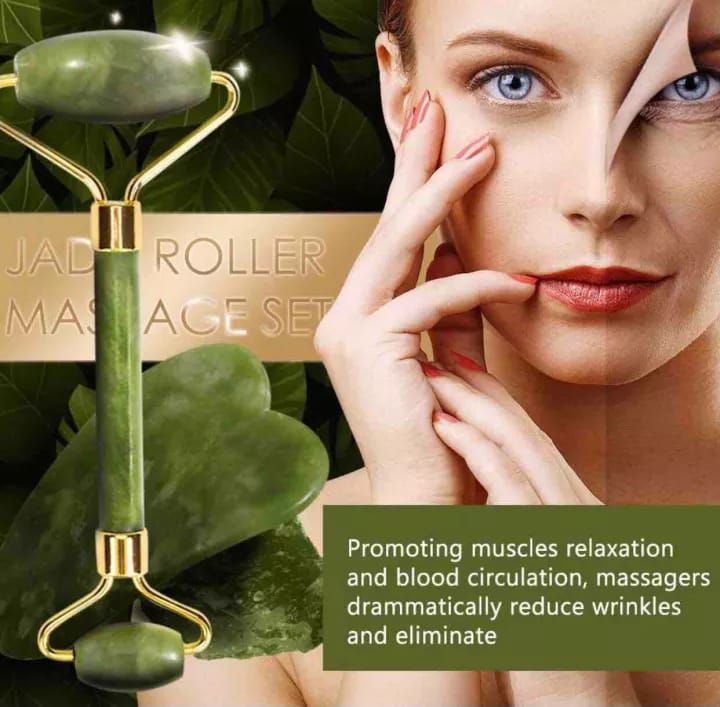 Jade roller and Gua Sha Set Anti Aging Natural Stone Jade Roller for Face Facial Beauty Massager Skin Face Roller - Oshi.pk - Buy & Sell Online