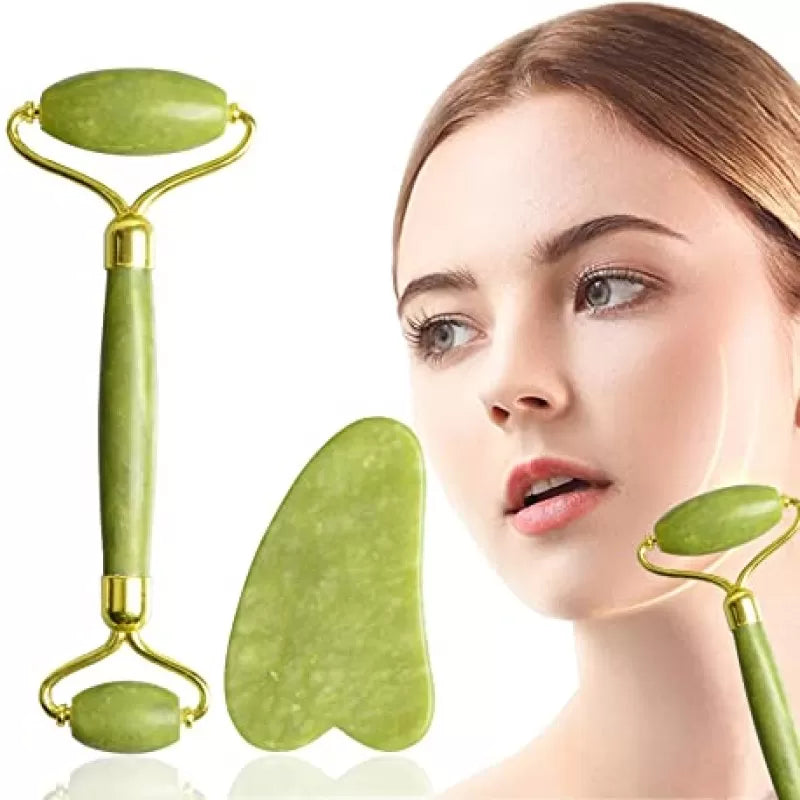Jade roller for Face and Gua Sha Anti Aging Natural Stone Facial Beauty Massager Skin Face Anti Wrinkle Roller Beauty Tools for Skin Care Neck and Eye - Oshi.pk - Buy & Sell Online