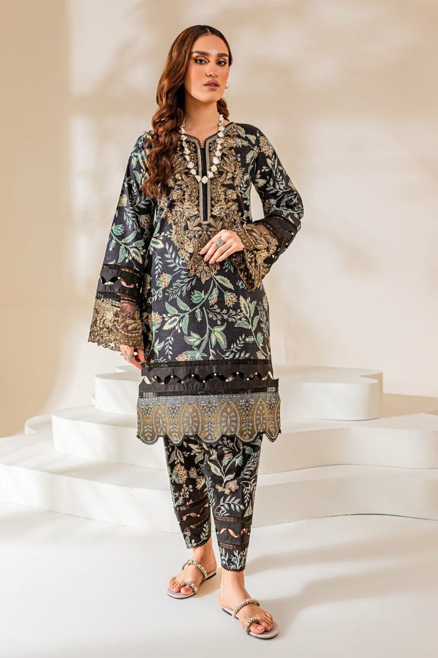 Jade Women Fashion Wear 2 PCS Women Unstitched Suit - Black - Oshi.pk - Buy & Sell Online