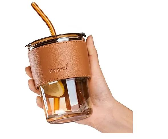 Juice Cup With Straw Glass Material (450ml) - Oshi.pk - Buy & Sell Online