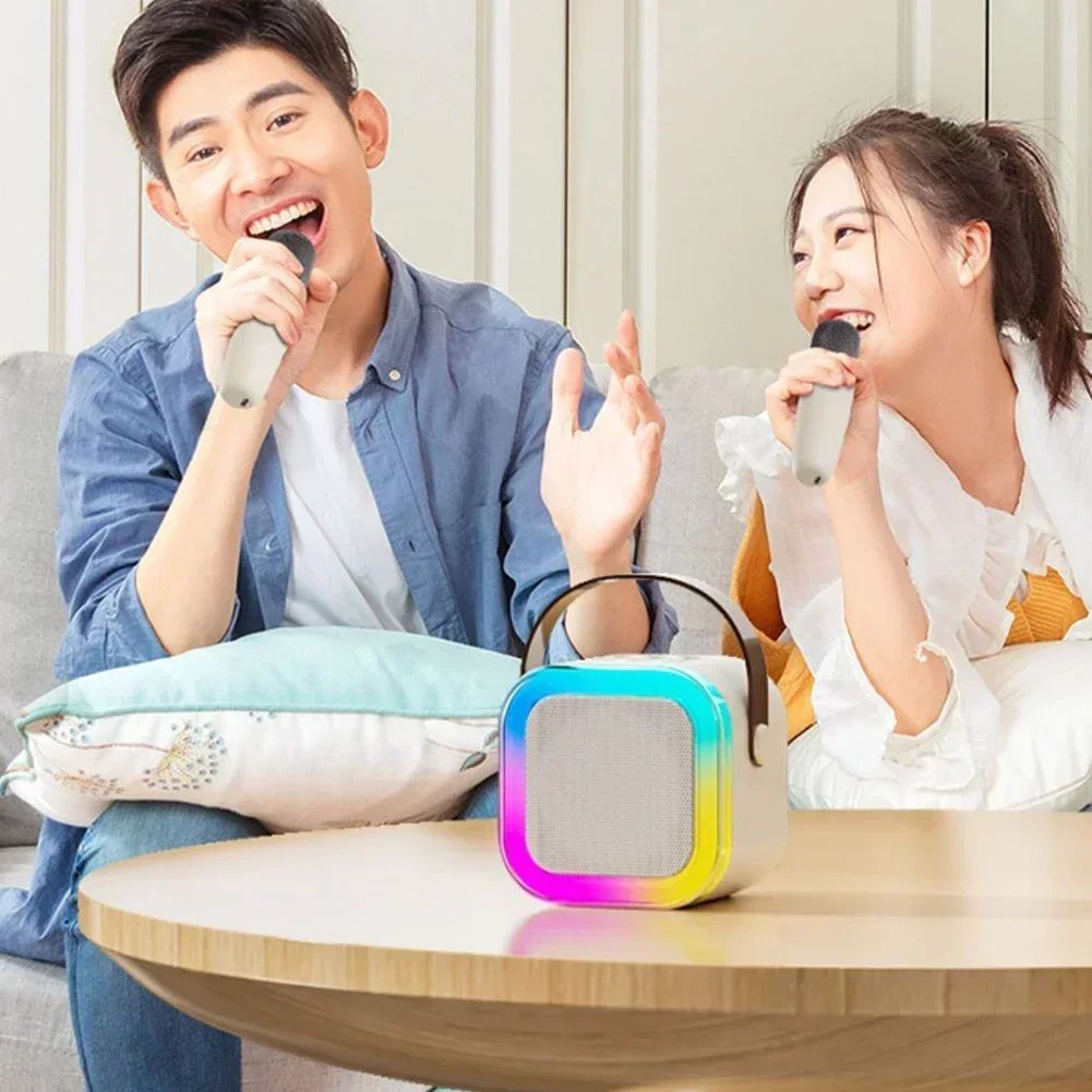 K12 Dual Microphone Karaoke Bluetooth Speaker RGB Light Two 5W Speakers Sound Subwoofer Boombox Support Multiple Input Modes - Oshi.pk - Buy & Sell Online