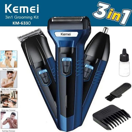 Kemei 3 In 1 Professional Hair Trimmer Nose Beard Trimmer Safe Face Care Hair Cutting Machine Rechargable Hair Clipper - Oshi.pk - Buy & Sell Online