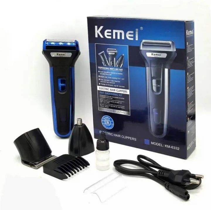 Kemei 3 In 1 Professional Hair Trimmer Nose Beard Trimmer Safe Face Care Hair Cutting Machine Rechargable Hair Clipper - Oshi.pk - Buy & Sell Online