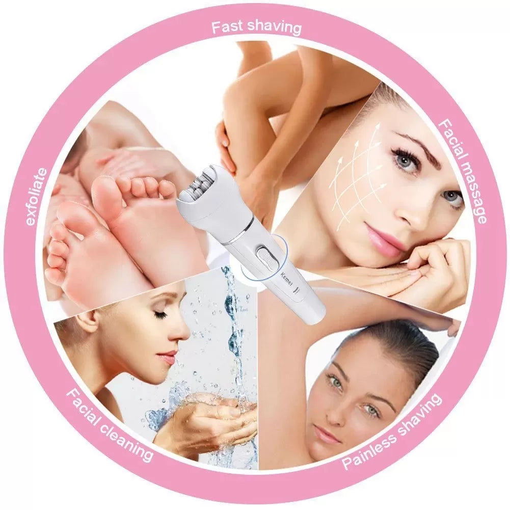 Kemei KM-2199 5-in-1 Electric Hair Remover Trimmer Wet and Dry Rechargeable Lady Shaver Epilator Facial Massage Tool Kit with