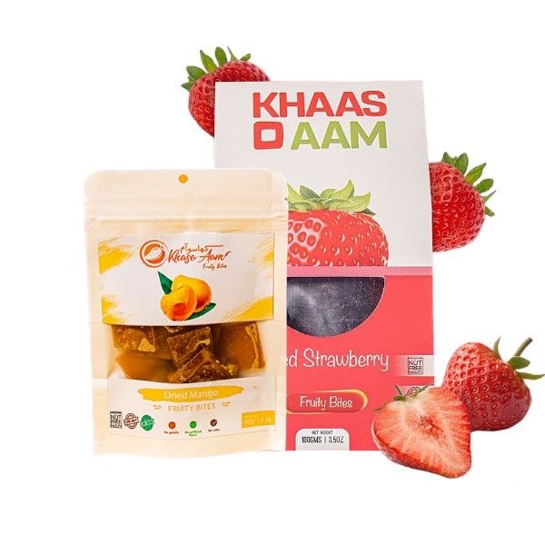 Khaso Aam Strawberry 100 Gm With Tester Mango Chausa 40gm 100% Natural Dried Straw berry Fruit Candy | Khaso Aam Premium Strawbery Fruit Bar, Aam Papa - Oshi.pk - Buy & Sell Online