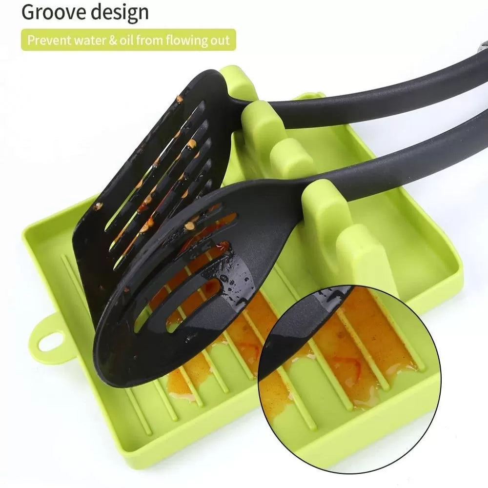 Kitchen Spoon Holders Fork Spatula Rack Shelf Tong Hooks Organizer Plastic Spoon Rest Mat Chopsticks Holder Non Slip Spoons Pad Kitchen Utensil