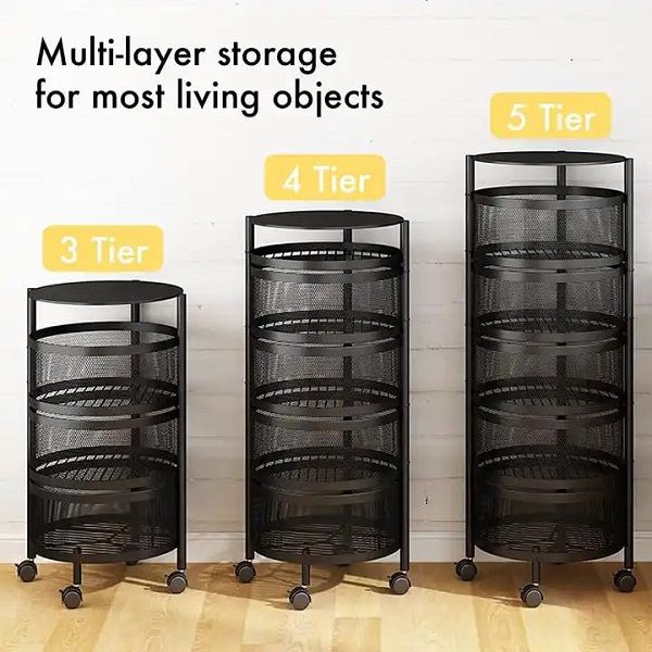 Kitchen Storage Rack with Wheels 3 Layer Carbon Steel Portable Organizer Trolley Fruits and Vegetables (Black) - Oshi.pk - Buy & Sell Online
