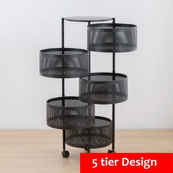 Kitchen Storage Rack with Wheels 5 Layer Carbon Steel Portable Organizer Trolley for Dishes - Oshi.pk - Buy & Sell Online